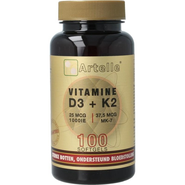 Artelle Vitamine D3 25mcg + K2 37,5 mcg MK-7 (100 Softgels)