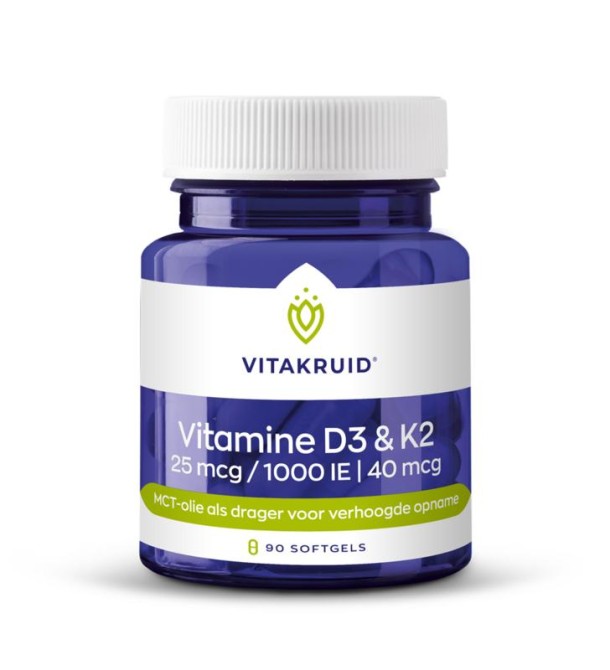 Vitakruid Vitamine D3 & K2 in MCT-olie voor verhoogde opname (90 Softgels)