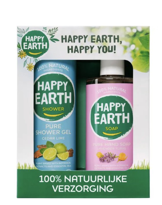 Happy Earth Giftset Cedar Lime Douchegel en Lavender Ylang Handzeep
