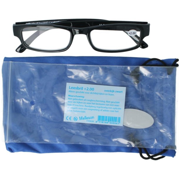 Melleson Overkijk leesbril zwart +2.00 (1 Stuks)