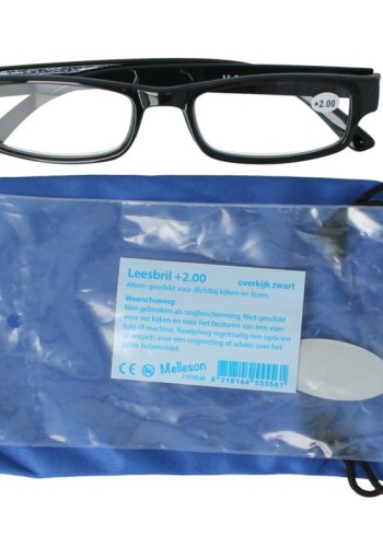 Melleson Overkijk leesbril zwart +2.00 (1 Stuks)