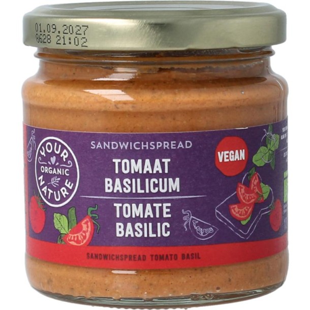 Your Organic Nat Sandwichspread tomaat basilicum bio (180 Gram)