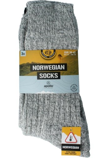 Apollo Noorse sokken 39-42 grijs (3 Paar)