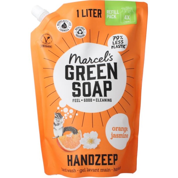 Marcel's GR Soap Handzeep sinaasappel & jasmijn navulling (1000 Milliliter)