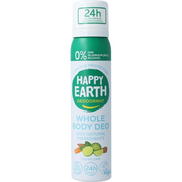 Happy Earth Deodorant bodyspray cedar lime (100 Milliliter)