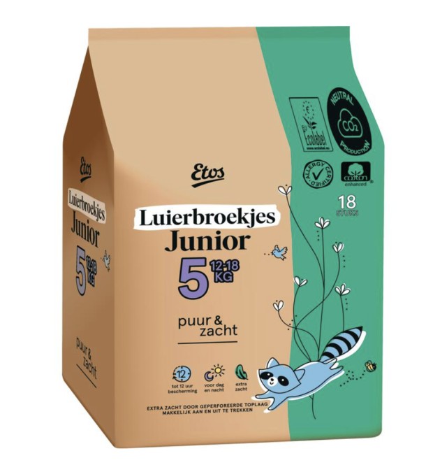 Etos Puur & Zacht Luierbroekjes Maat 5 Junior 12-18 kg 18 stuks