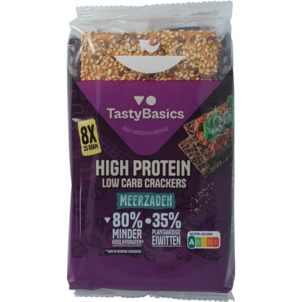 TastyBasics Less carb-high protein crackers meerzaden (200 Gram)