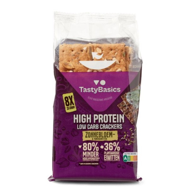 TastyBasics Less carb-high protein crackers zonnebl/pompoenpit (200 Gram)