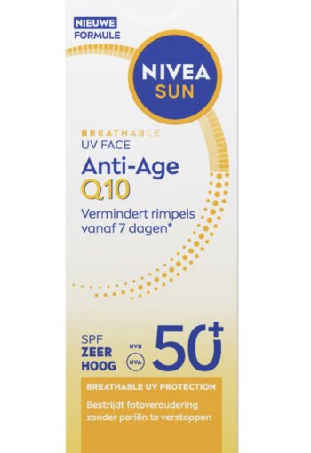 NIVEA SUN Breathable UV Face Anti-Age Q10 Zonnebrand SPF50+ 40 ML