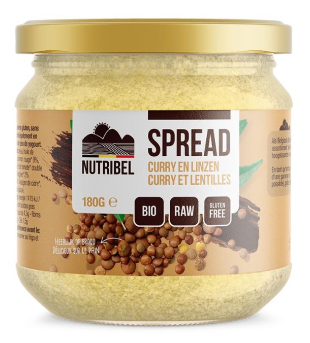 Nutribel Curry linzen spread glutenvrij bio (190 Milliliter)