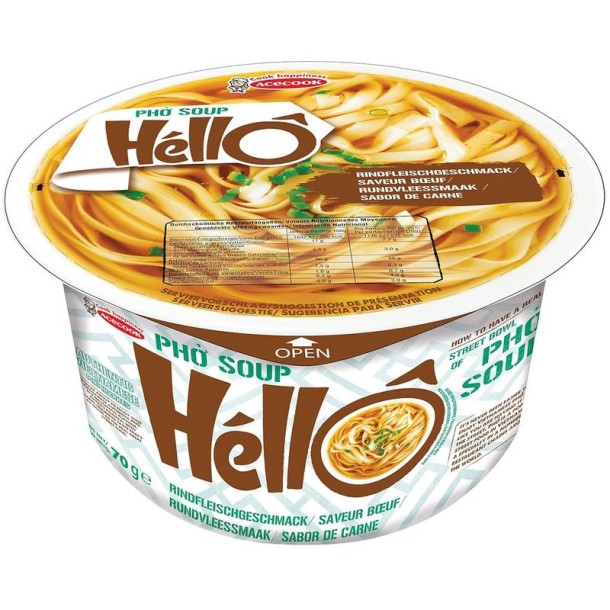 Hello Pho Instant pho soep rundvleessmaak glutenvrij (70 Gram)