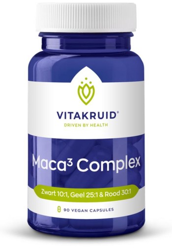 Vitakruid Maca3 complex zwart 10:1, geel 25:1 & rood 30:1 (90 Vegetarische capsules)