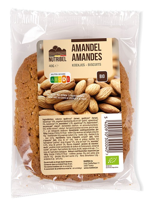 Nutribel Spelt amandelkoek bio (40 Gram)