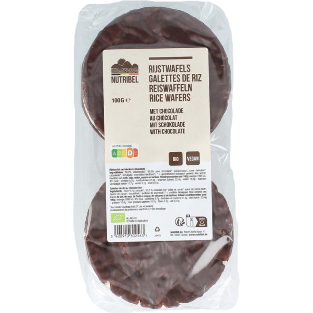 Nutribel Rijstwafels met pure chocolade bio (100 Gram)