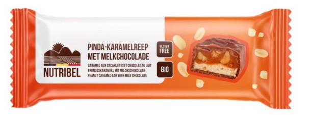Nutribel Pinda karamel reep melkchocolade bio (40 Gram)