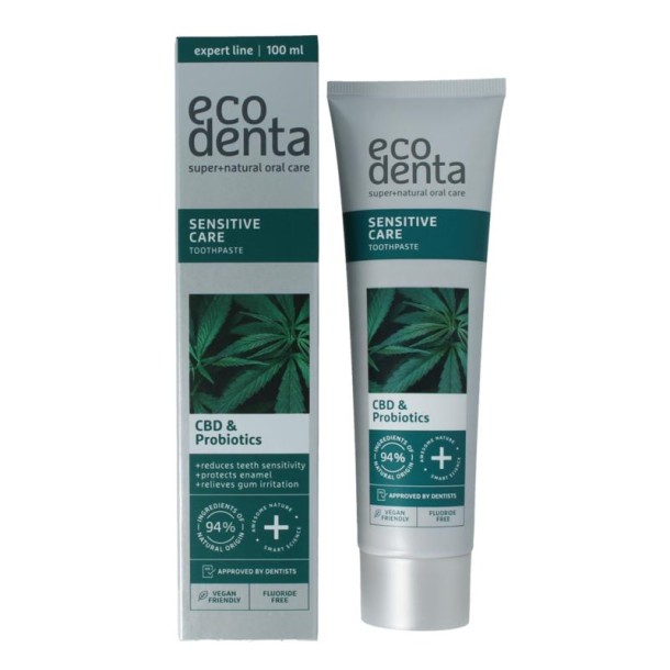 Ecodenta Tandpasta sensitive CBD probiotica expert line (100 Milliliter)