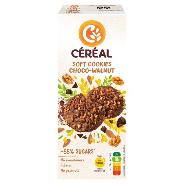 Cereal Soft cookies choco-walnut minder suiker z zoetstof (138 Gram)