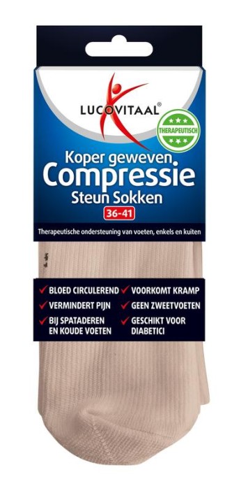 Lucovitaal Koper compressie sok maat 36-41 huidskleur (1 paar)
