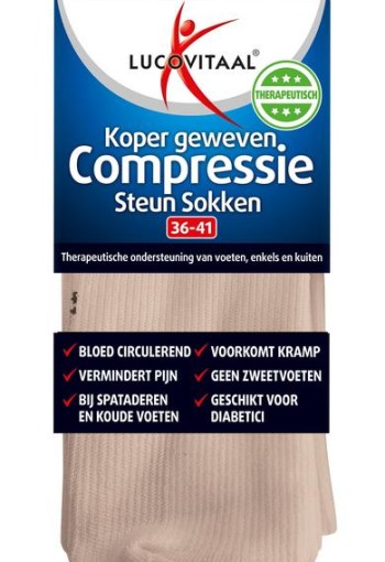 Lucovitaal Koper compressie sok maat 36-41 huidskleur (1 Paar)