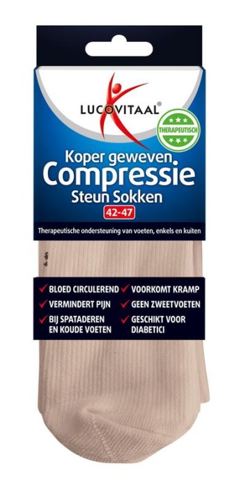 Lucovitaal Koper compressie sok maat 42-47 huidskleur (1 paar)