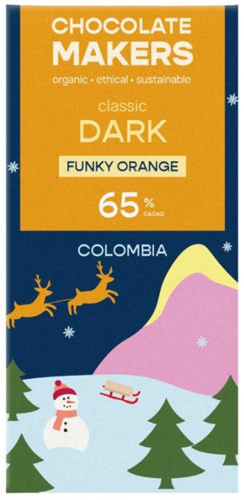 Chocolatemakers Kerstreep Colombia puur 65% orange bio (80 Gram)