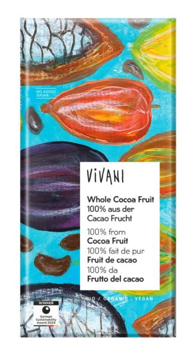 Vivani Chocolade puur whole cacao fruit bio (80 Gram)