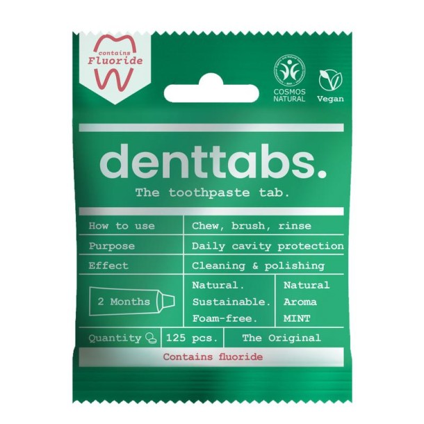 Denttabs Tandpasta tabletten munt met fluor vegan (125 Stuks)