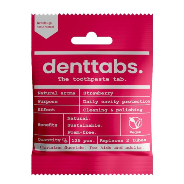 Denttabs Tandpasta tabletten aardbei met fluor vegan (125 Stuks)
