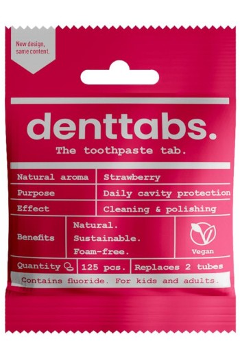 Denttabs Tandpasta tabletten aardbei met fluor vegan (125 Stuks)