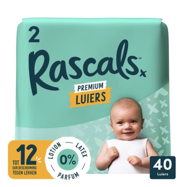 Rascals Premium Luiers Maat 2 4-8 KG 40 stuks/ 2 stuks € 15,00