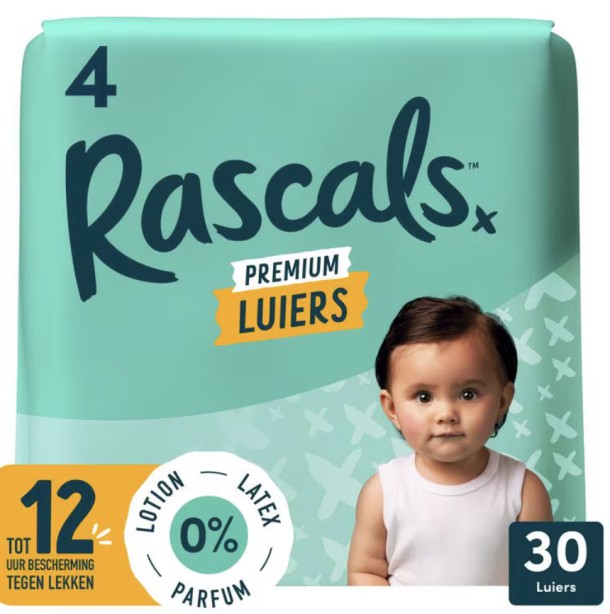 Rascals Premium Luiers Maat 4 10-15 KG 30 stuks/ 2stuks € 15,00