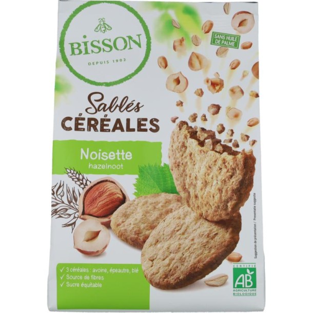 Bisson Zandkoekjes hazelnoot & granen bio (200 gr)
