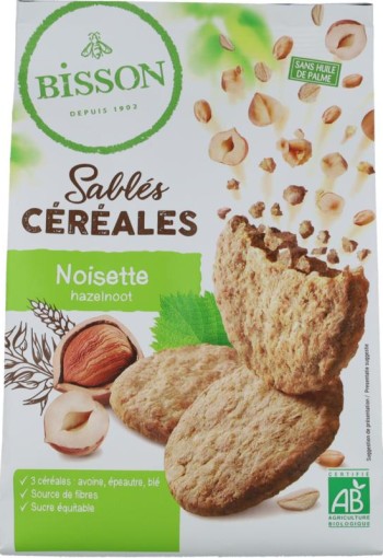 Bisson Zandkoekjes hazelnoot & granen bio (200 gr)