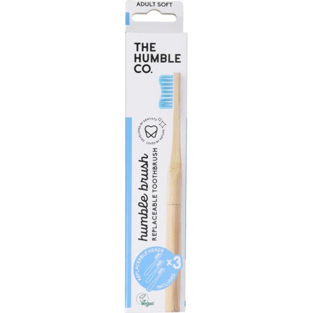 The Humble Co Tandenborstel Bamboe + 3 Borstelkop blauw (1 st)