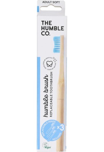 The Humble Co Tandenborstel Bamboe + 3 Borstelkop blauw (1 st)