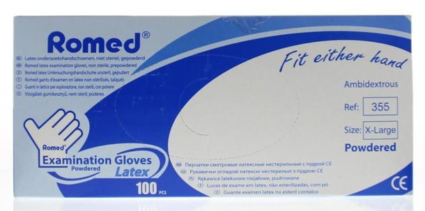 Romed Latex handschoen niet steriel gepoederd XL (100 Stuks)