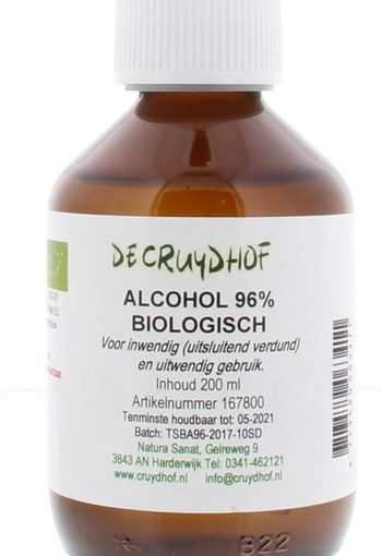 Cruydhof Alcohol 96% inwendig en uitwendig bio (200 Milliliter)