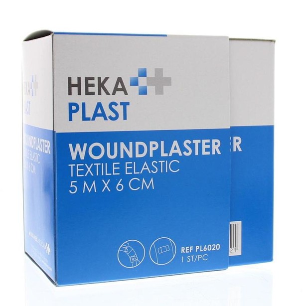 Hekaplast Pleister dispenser rol 5m x 6cm textiel (1 Stuks)