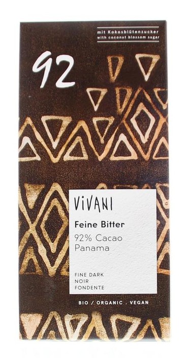 Vivani Chocolade puur delicaat 92% Panama bio (80 Gram)