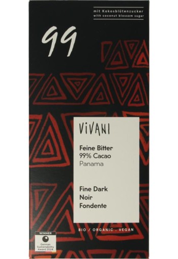 Vivani Chocolade puur delicaat 99% Panama bio (80 Gram)