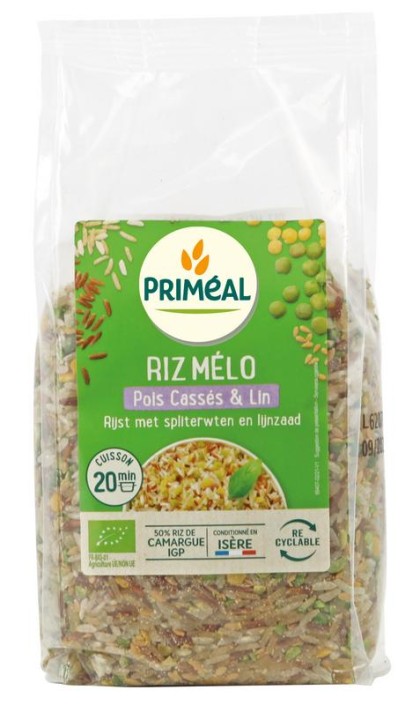 Primeal Rijst met spliterwten en lijnzaad bio (500 Gram)