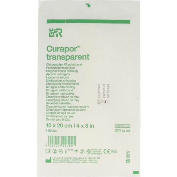 Curapor Wondverband transparant 10 x 20cm steriel (1 Stuks)