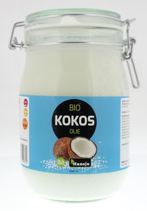 Hanoju Kokosolie virgin beugelglas bio (1 Liter)