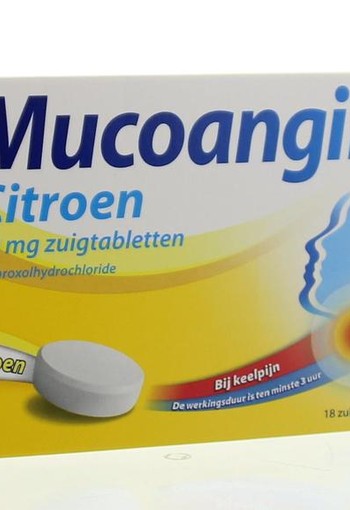 Mucoangin Citroen suikervrij (18 Zuigtabletten)