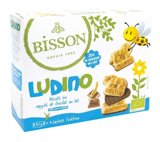 Bisson Ludino koekjes met melkchocolade 4 zakjes bio (160 Gram)