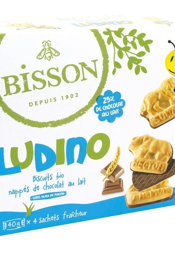 Bisson Ludino koekjes met melkchocolade 4 zakjes bio (160 Gram)