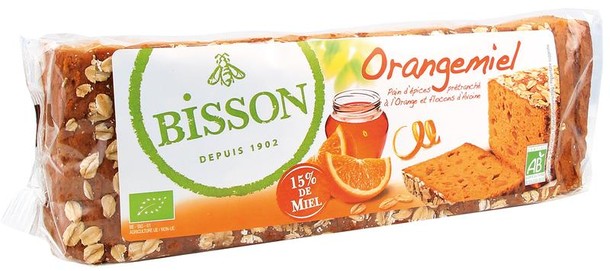 Bisson Orangemiel honingkoek sinaasappel voorgesneden bio (300 Gram)