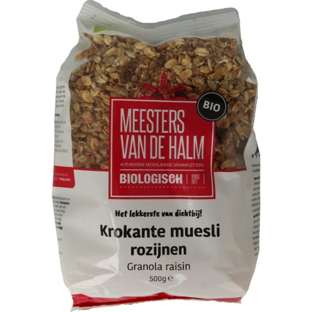 De Halm Krokante muesli rozijn bio (500 Gram)