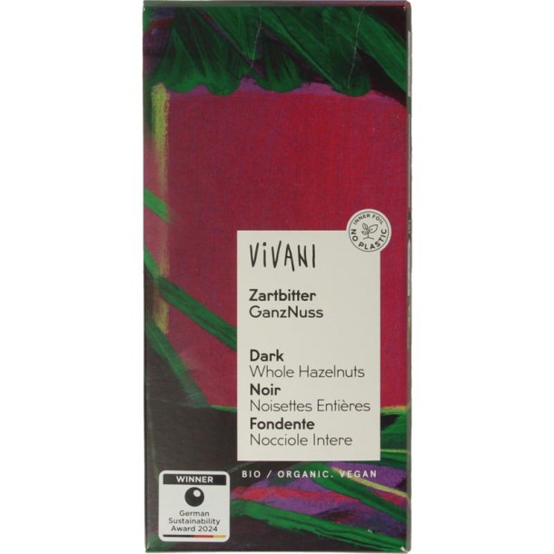 Vivani Chocolade puur met hele hazelnoten bio (100 Gram)