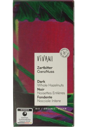 Vivani Chocolade puur met hele hazelnoten bio (100 Gram)